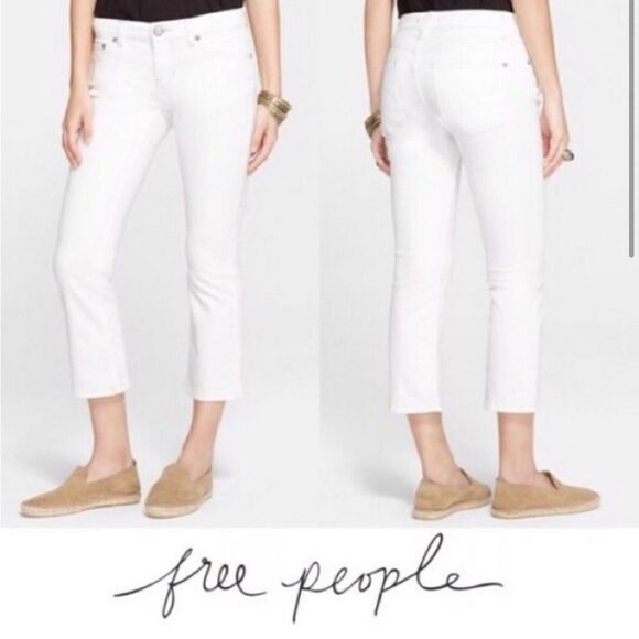 FREE PEOPLE Slim Kick Jeans White Size 28 - Picture 1 of 7
